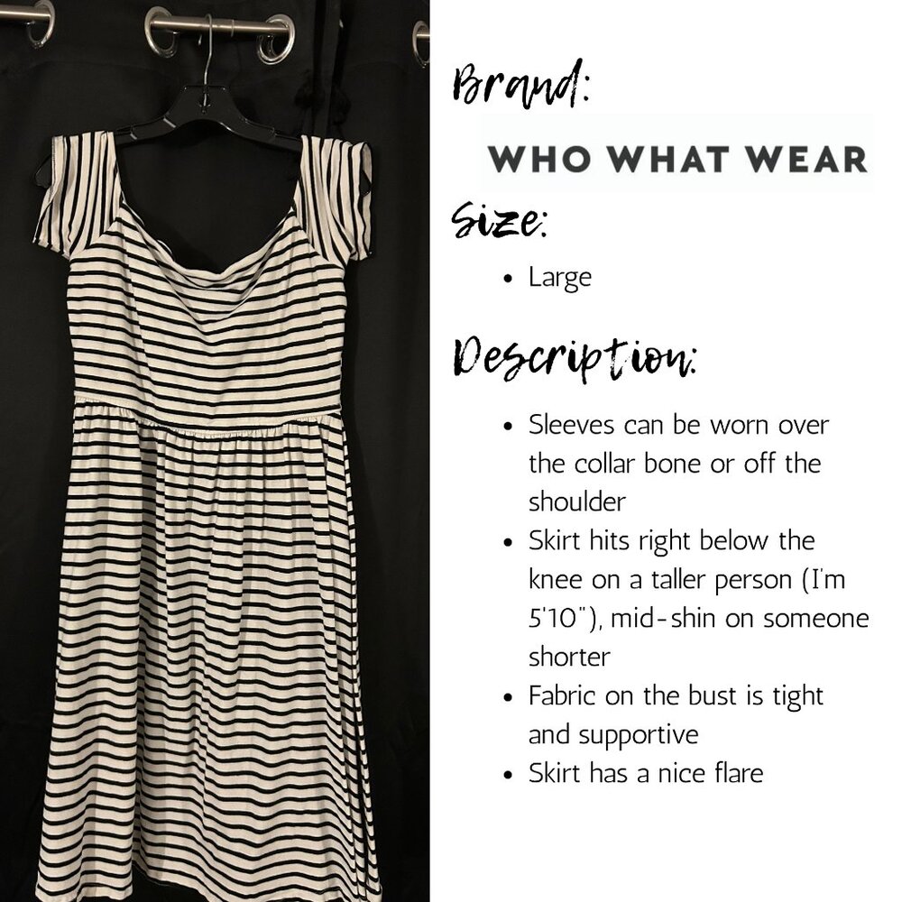 Black and white striped tea length dress